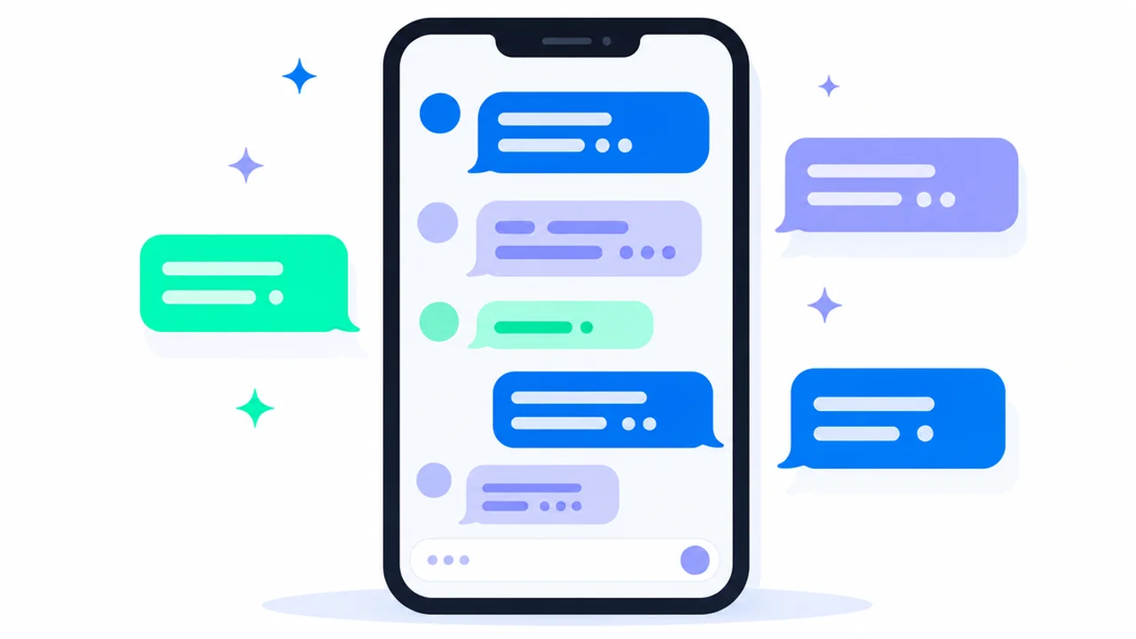 A phone screen with a column of chat bubbles, each holding a short abstract token instead of a full message