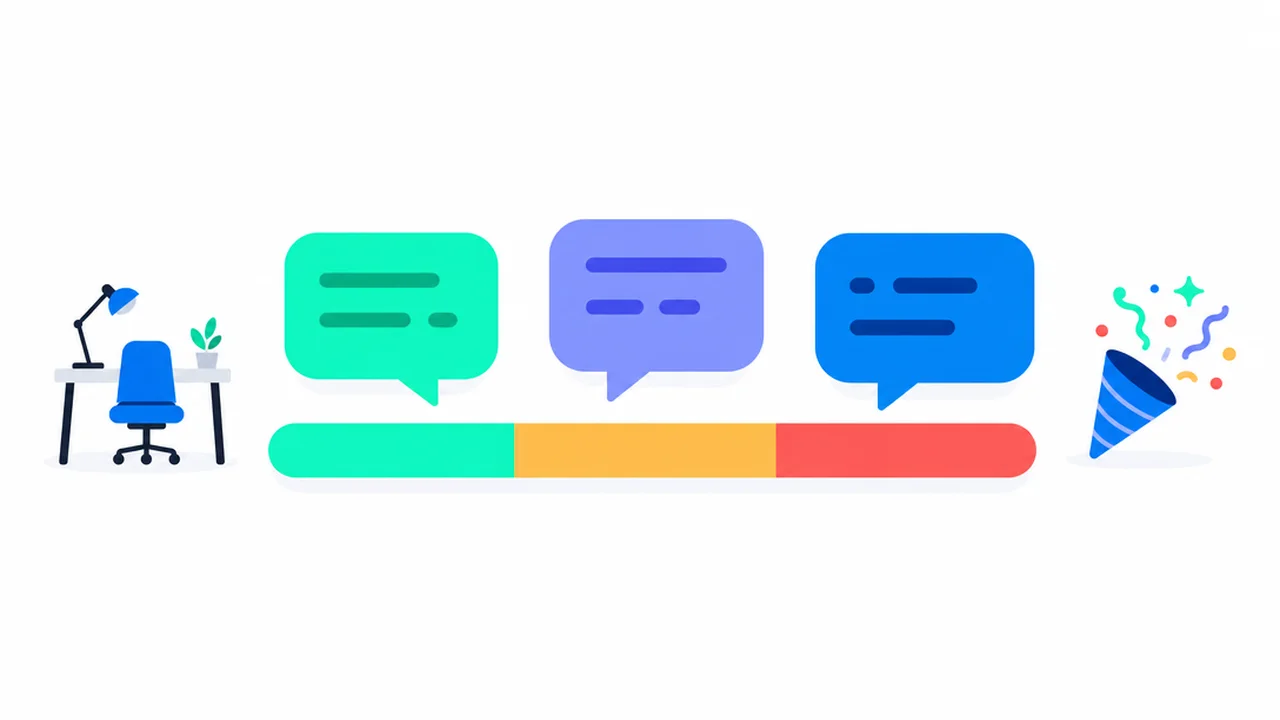 Three chat bubbles on a strip that changes from green to amber to red, labeled safe at work, casual only, and never at work